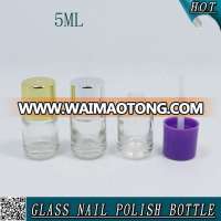 5ml glass brush bottle with color cap and brush for nail polish gel