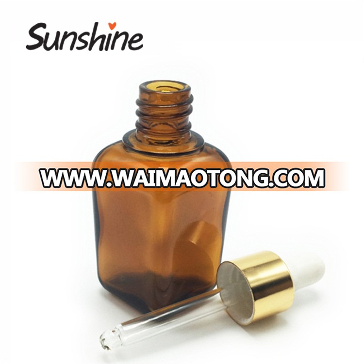 Wholesale amber 30ml square glass dropper bottle for beard oil